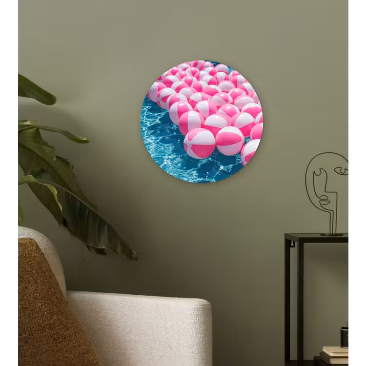 Strandballen - Roze - Water Wandcirkel kunststof plaat 5mm dik klein -sfeer3