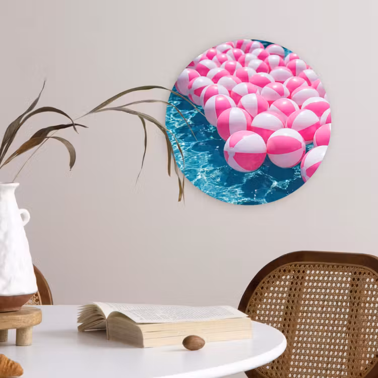 Strandballen - Roze - Water Wandcirkel kunststof plaat 5mm dik klein -sfeer4