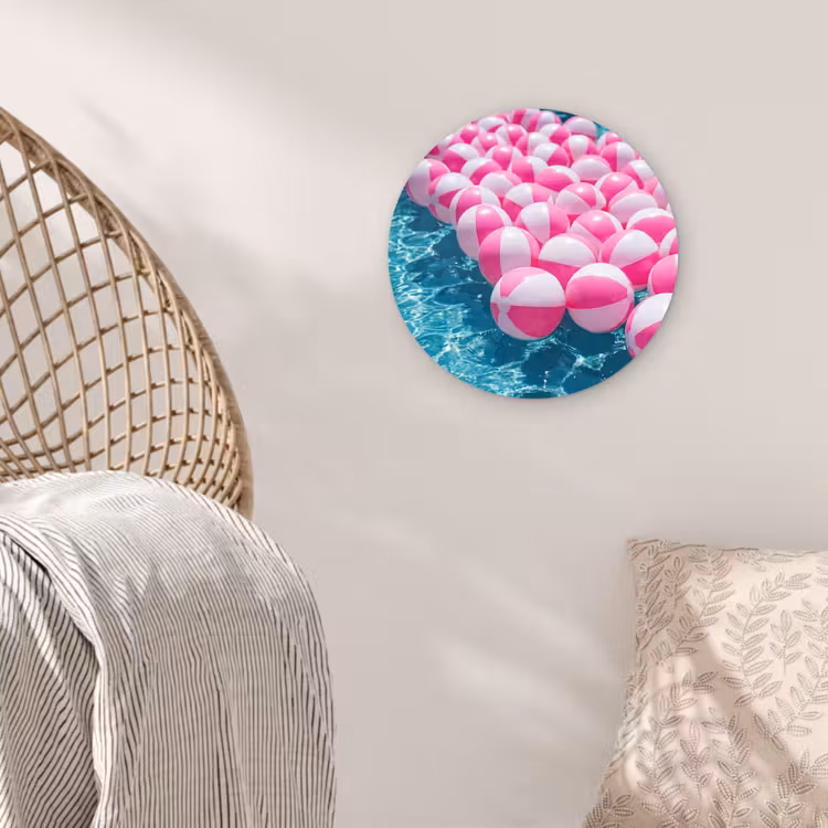 Strandballen - Roze - Water Wandcirkel kunststof plaat 5mm dik klein -sfeer5
