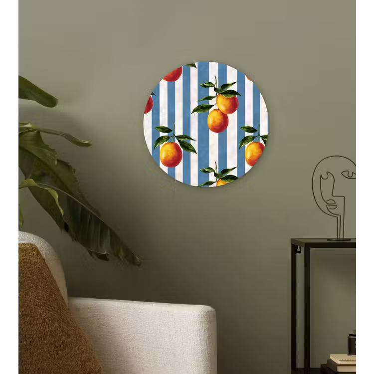 Strepen - Citroen - Blauw Wandcirkel kunststof plaat 5mm dik klein 188 -sfeer3