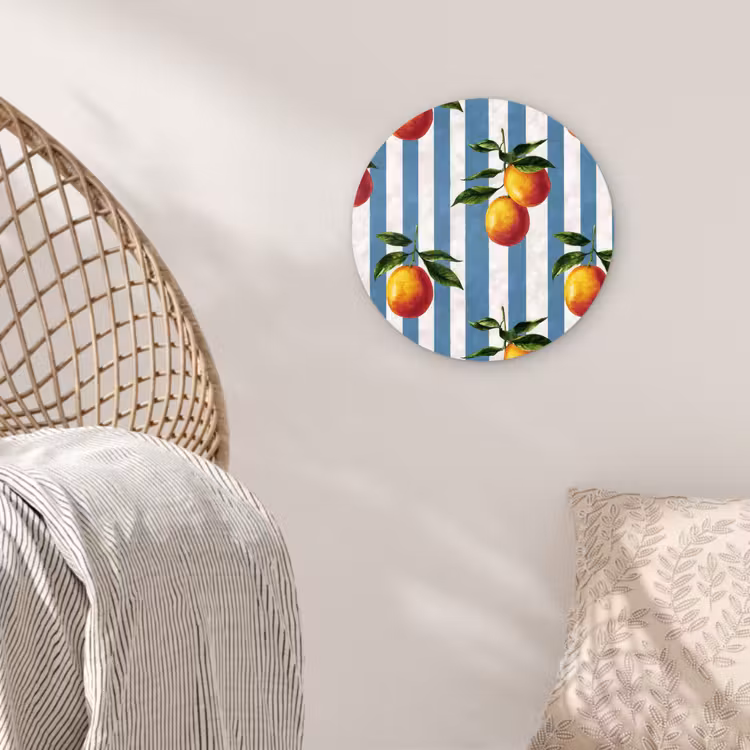 Strepen - Citroen - Blauw Wandcirkel kunststof plaat 5mm dik klein 188 -sfeer5