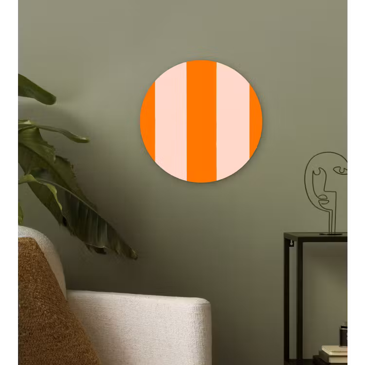 Strepen - Modern - Oranje Wandcirkel kunststof plaat 5mm dik klein 188 -sfeer3