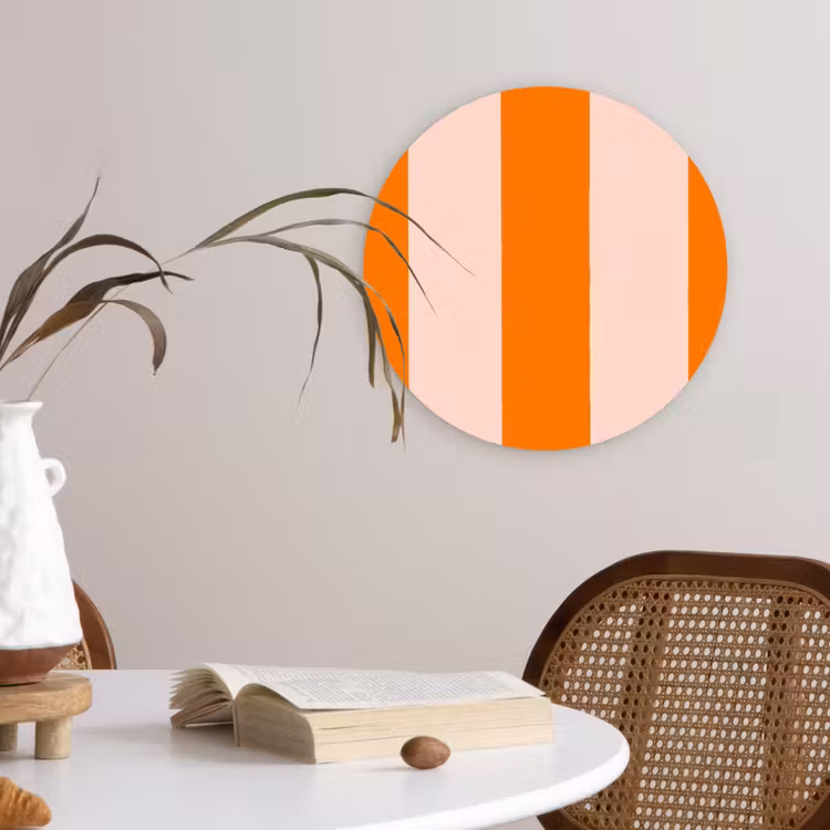 Strepen - Modern - Oranje Wandcirkel kunststof plaat 5mm dik klein 188 -sfeer4