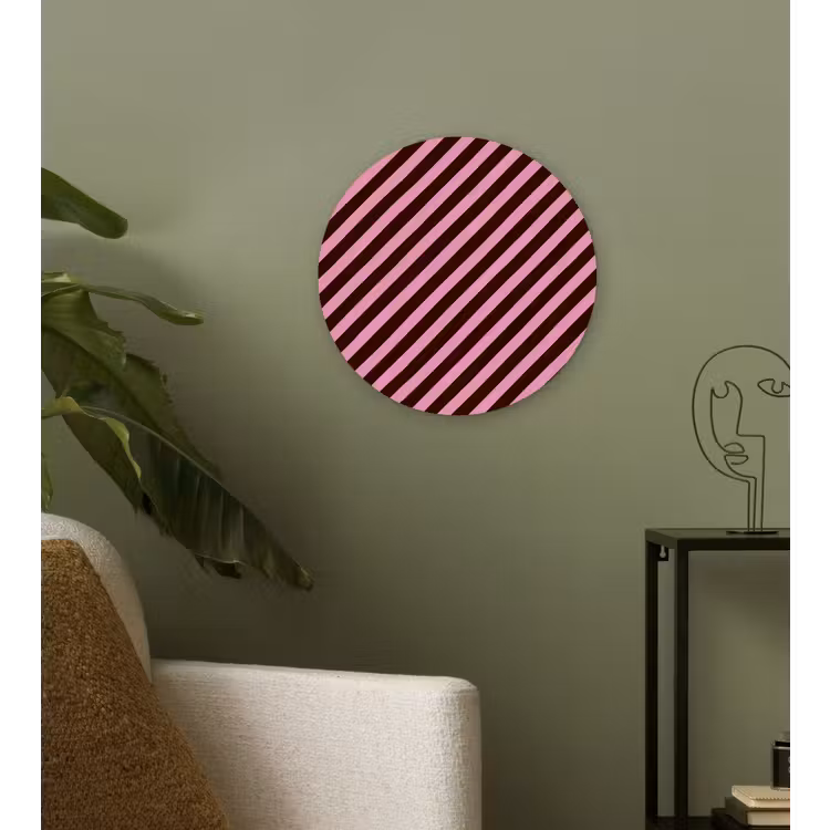 Strepen - Roze - Bruin Wandcirkel kunststof plaat 5mm dik klein 188 -sfeer3