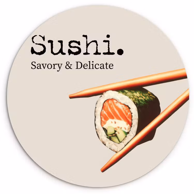 Sushi - Zalm - Rijst - Japans Wandcirkel kunststof plaat 5mm dik klein -3d