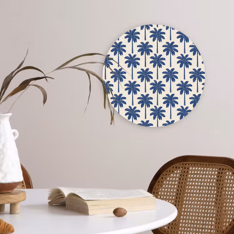 Symmetrisch - Palm - Blauw Wandcirkel kunststof plaat 5mm dik klein 188 -sfeer4