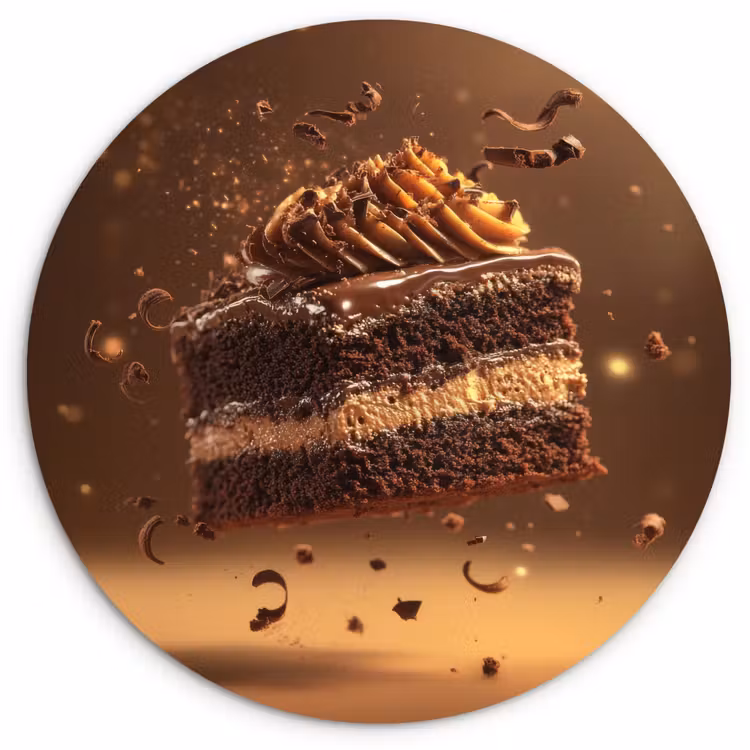 Taart - Chocolade - Eten - Brownie Wandcirkel kunststof plaat 5mm dik klein -3d