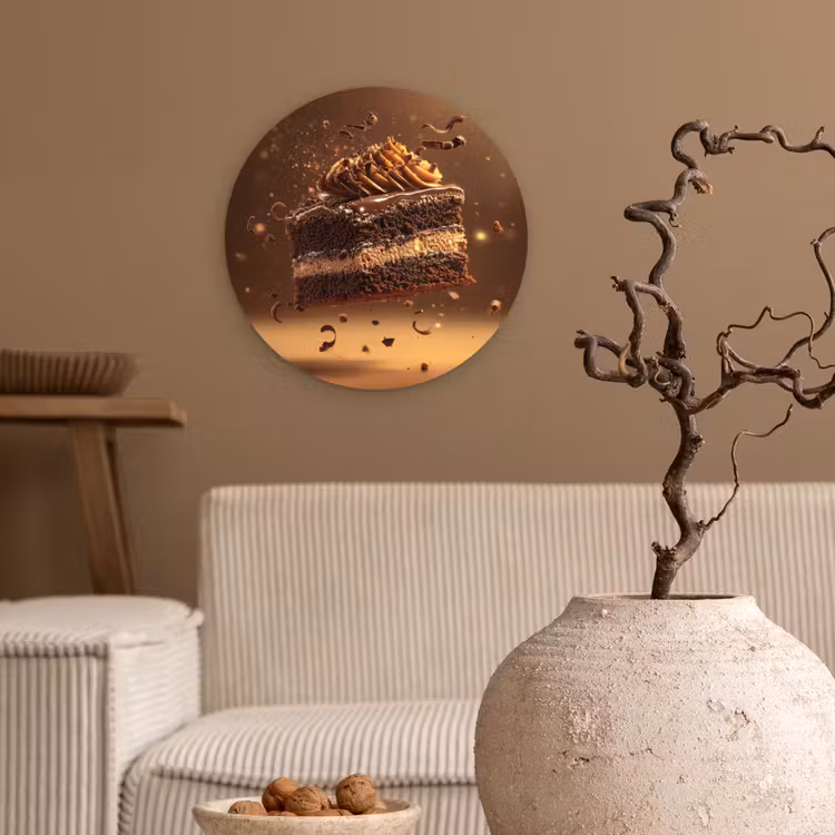 Taart - Chocolade - Eten - Brownie Wandcirkel kunststof plaat 5mm dik klein -sfeer1