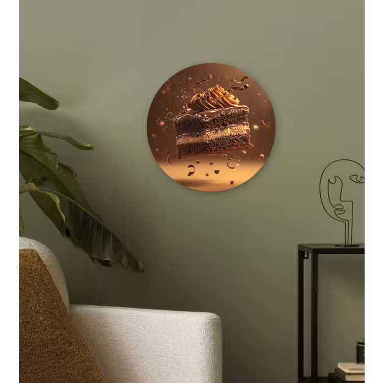 Taart - Chocolade - Eten - Brownie Wandcirkel kunststof plaat 5mm dik klein -sfeer3