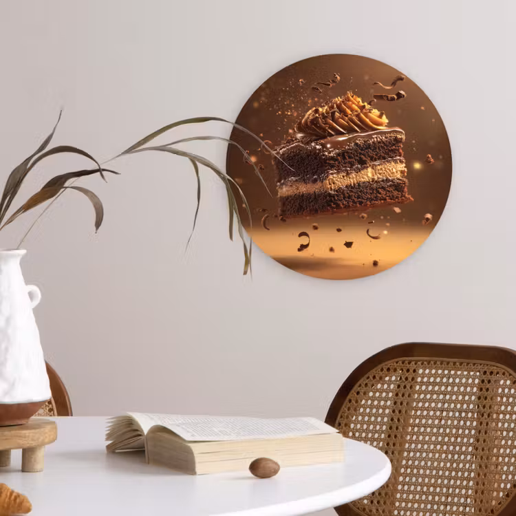 Taart - Chocolade - Eten - Brownie Wandcirkel kunststof plaat 5mm dik klein -sfeer4