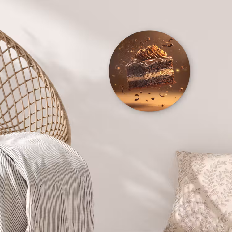 Taart - Chocolade - Eten - Brownie Wandcirkel kunststof plaat 5mm dik klein -sfeer5