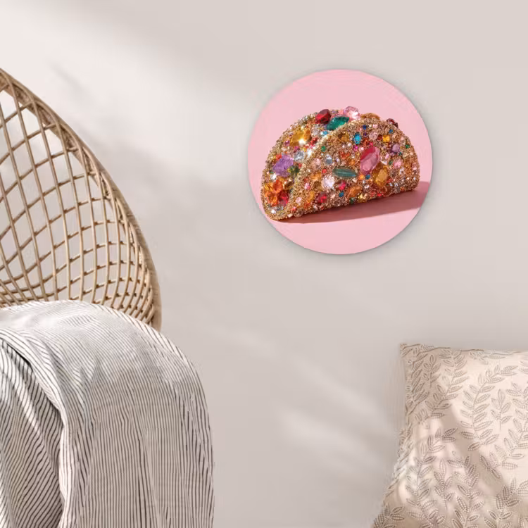 Taco - Kleurrijk - Edelstenen - Goud Wandcirkel kunststof plaat 5mm dik klein -sfeer5