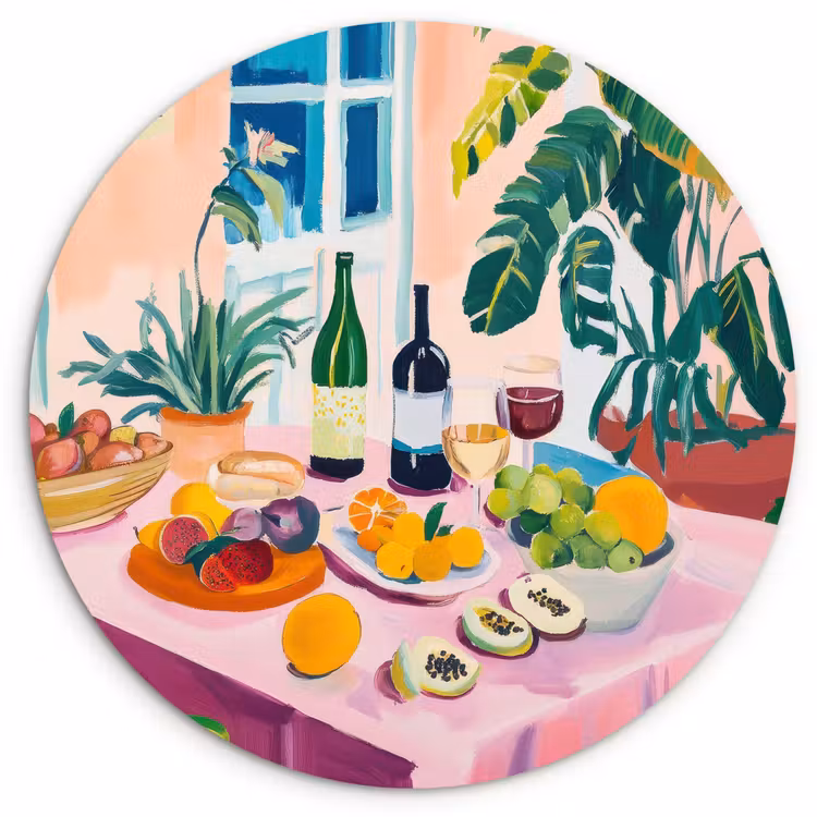 Tafel - Wijn - Fruit Wandcirkel kunststof plaat 5mm dik klein -3d