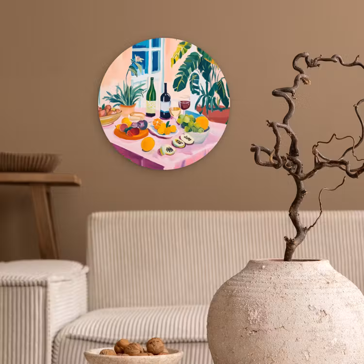 Tafel - Wijn - Fruit Wandcirkel kunststof plaat 5mm dik klein -sfeer1