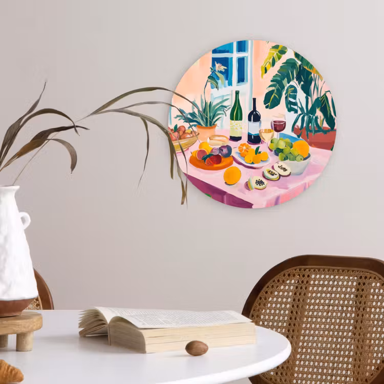 Tafel - Wijn - Fruit Wandcirkel kunststof plaat 5mm dik klein -sfeer4