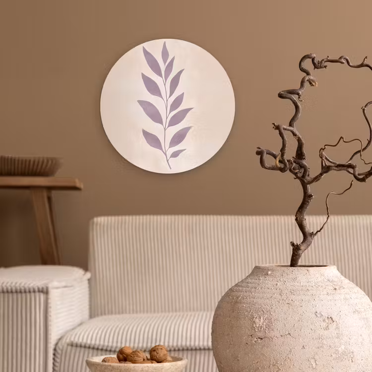 Tak - Bladeren - Minimalistisch - Beige Wandcirkel kunststof plaat 5mm dik klein -sfeer1