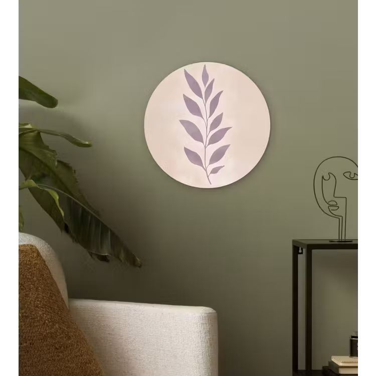 Tak - Bladeren - Minimalistisch - Beige Wandcirkel kunststof plaat 5mm dik klein -sfeer3
