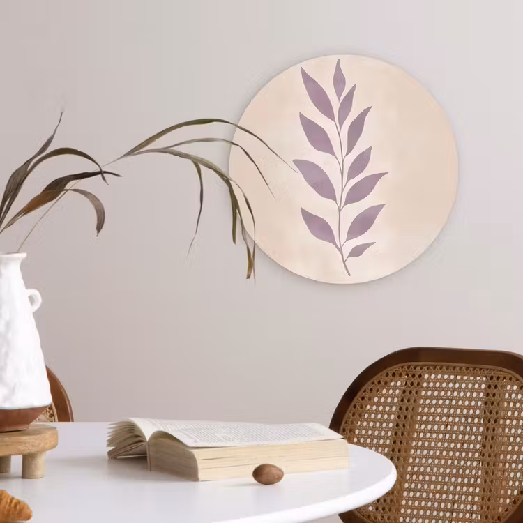 Tak - Bladeren - Minimalistisch - Beige Wandcirkel kunststof plaat 5mm dik klein -sfeer4