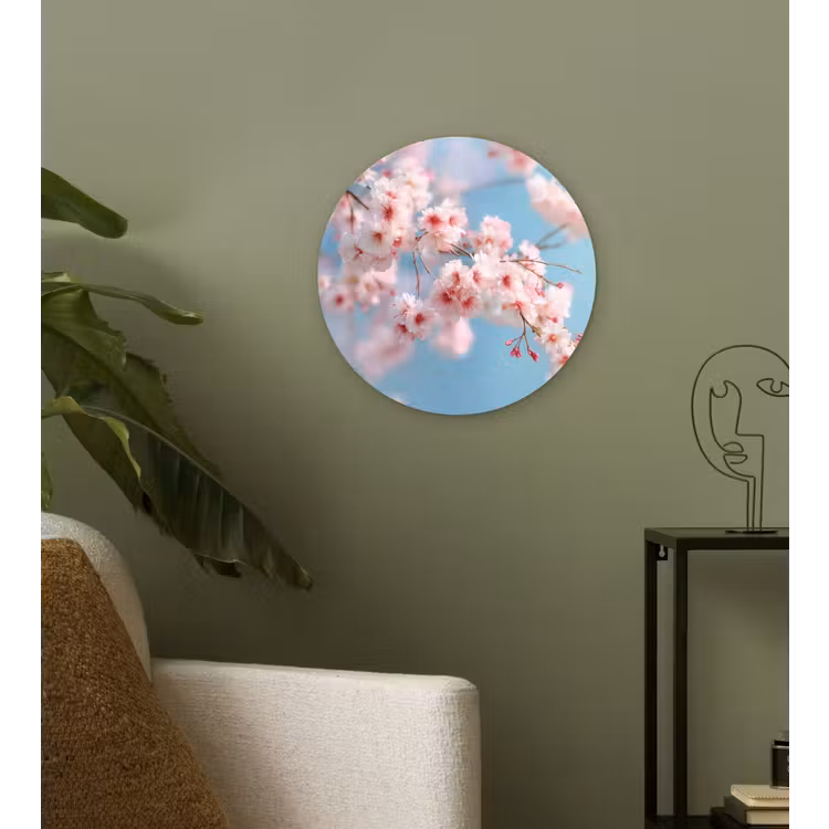 Takken - Bloesems - Roze Wandcirkel kunststof plaat 5mm dik klein -sfeer3