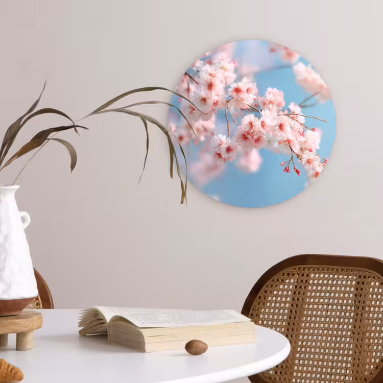 Takken - Bloesems - Roze Wandcirkel kunststof plaat 5mm dik klein -sfeer4