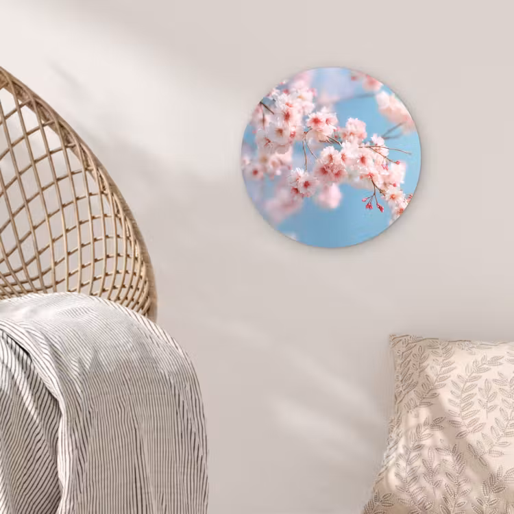 Takken - Bloesems - Roze Wandcirkel kunststof plaat 5mm dik klein -sfeer5
