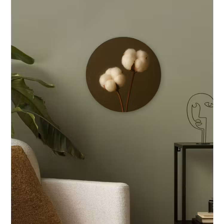 Takken - Katoen - Wit - Bollen Wandcirkel kunststof plaat 5mm dik klein -sfeer3