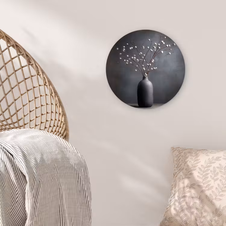 Takken - Vaas - Bolletjes - Wit Wandcirkel kunststof plaat 5mm dik klein -sfeer5