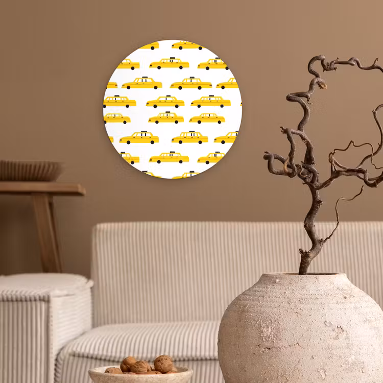 Taxi - Iconisch - Geel Wandcirkel kunststof plaat 5mm dik klein 188 -sfeer1