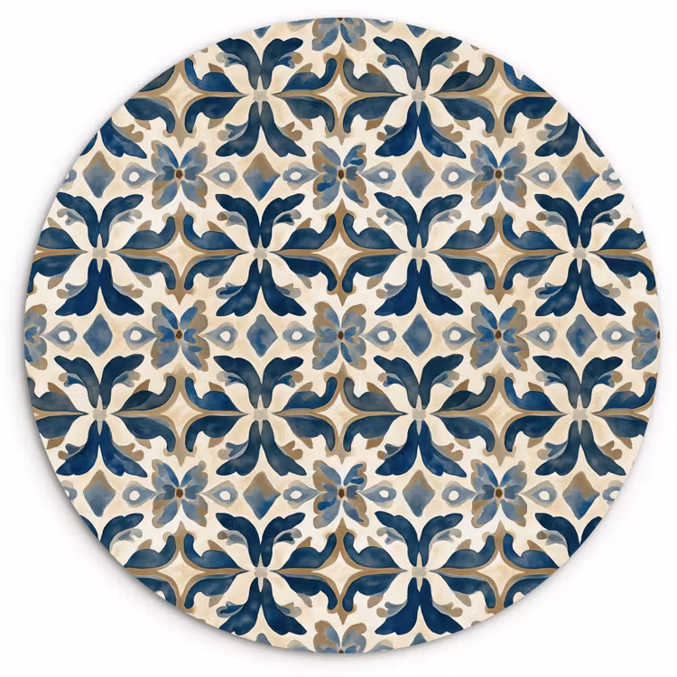 Tegel - Patroon - Blauw - Beige Wandcirkel kunststof plaat 5mm dik klein 188 -3d