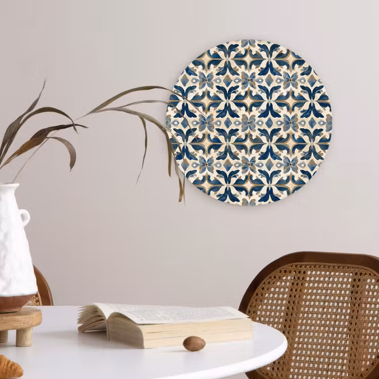 Tegel - Patroon - Blauw - Beige Wandcirkel kunststof plaat 5mm dik klein 188 -sfeer4