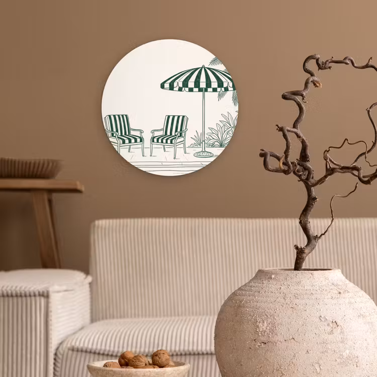 Terras - Illustratie - Groen Wandcirkel kunststof plaat 5mm dik klein -sfeer1