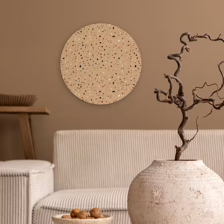 Terrazzo - Patroon - Beige Wandcirkel kunststof plaat 5mm dik klein 188 -sfeer1