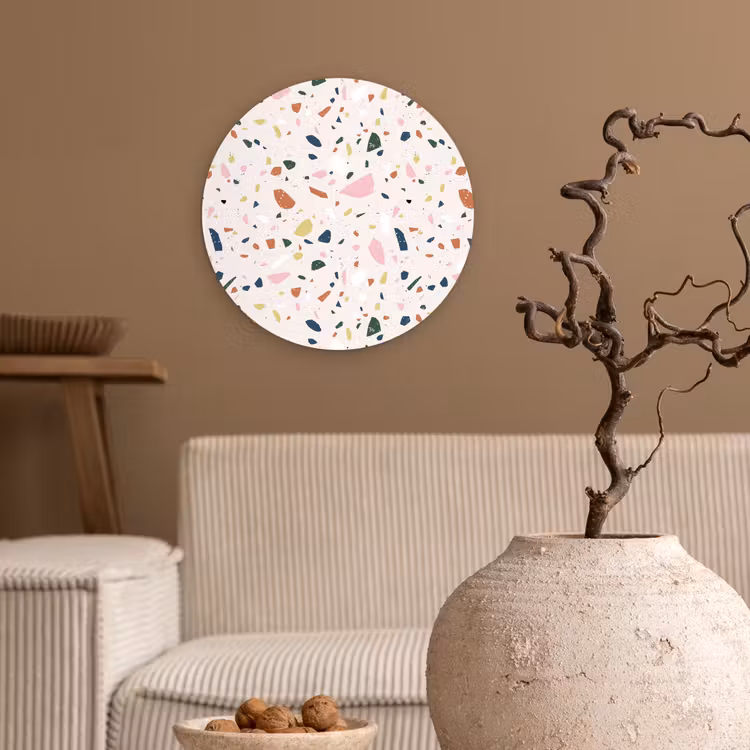 Terrazzo - Patroon - Kleurrijk Wandcirkel kunststof plaat 5mm dik klein 188 -sfeer1