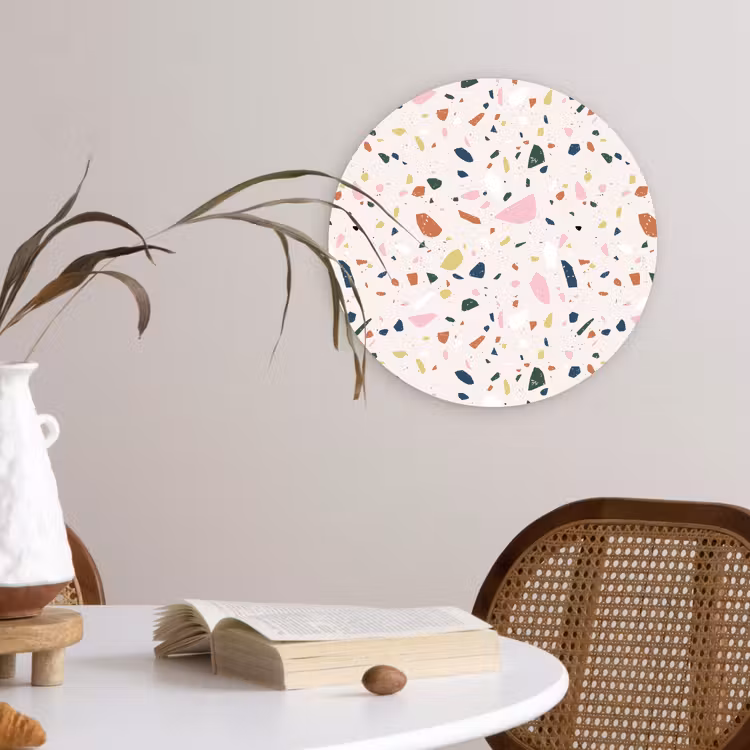 Terrazzo - Patroon - Kleurrijk Wandcirkel kunststof plaat 5mm dik klein 188 -sfeer4