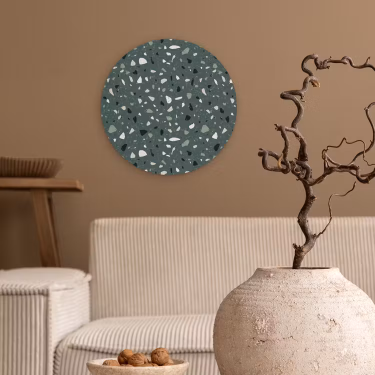 Terrazzo - Patroon - Kleurrijk - Groen Wandcirkel kunststof plaat 5mm dik klein 188 -sfeer1