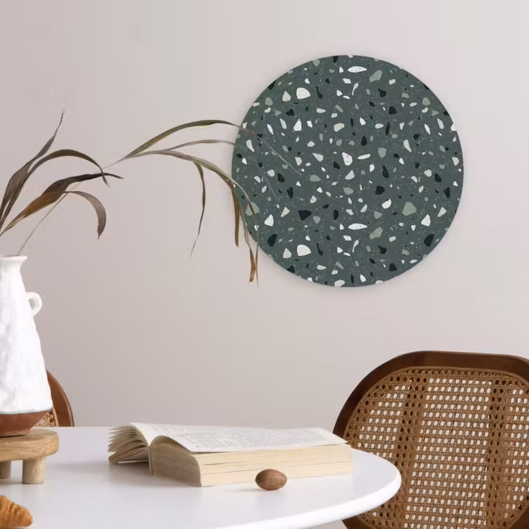 Terrazzo - Patroon - Kleurrijk - Groen Wandcirkel kunststof plaat 5mm dik klein 188 -sfeer4