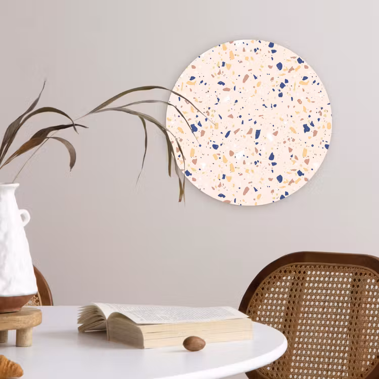 Terrazzo -  Patroon - Kleurrijk - Indigo Wandcirkel kunststof plaat 5mm dik klein 188 -sfeer4