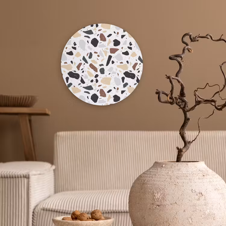 Terrazzo - Patroon - Kleurrijk - Klei Wandcirkel kunststof plaat 5mm dik klein 188 -sfeer1