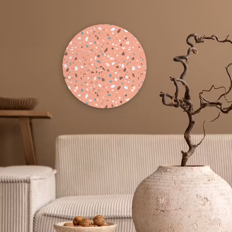 Terrazzo - Patroon - Kleurrijk - Roze - Blauw Wandcirkel kunststof plaat 5mm dik klein 188 -sfeer1