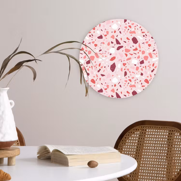 Terrazzo - Patroon - Roze Wandcirkel kunststof plaat 5mm dik klein 188 -sfeer4