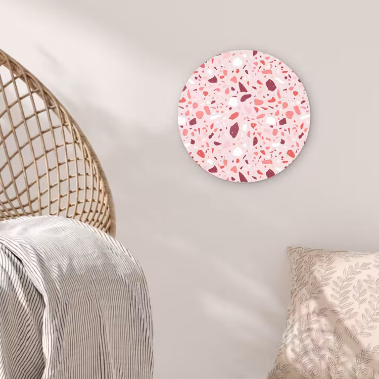 Terrazzo - Patroon - Roze Wandcirkel kunststof plaat 5mm dik klein 188 -sfeer5