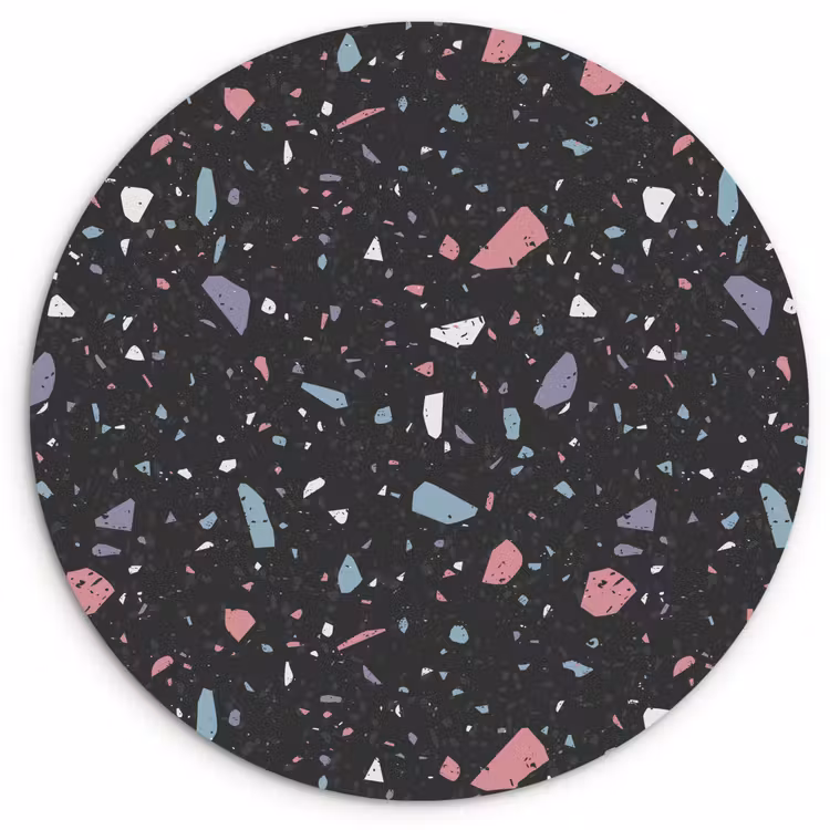 Terrazzo - Patroon - Zwart - Zacht Wandcirkel kunststof plaat 5mm dik klein 188 -3d