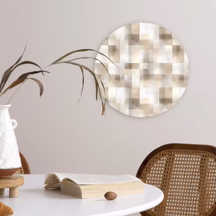 Textuur - Linnen - Beige Wandcirkel kunststof plaat 5mm dik klein 188 -sfeer4