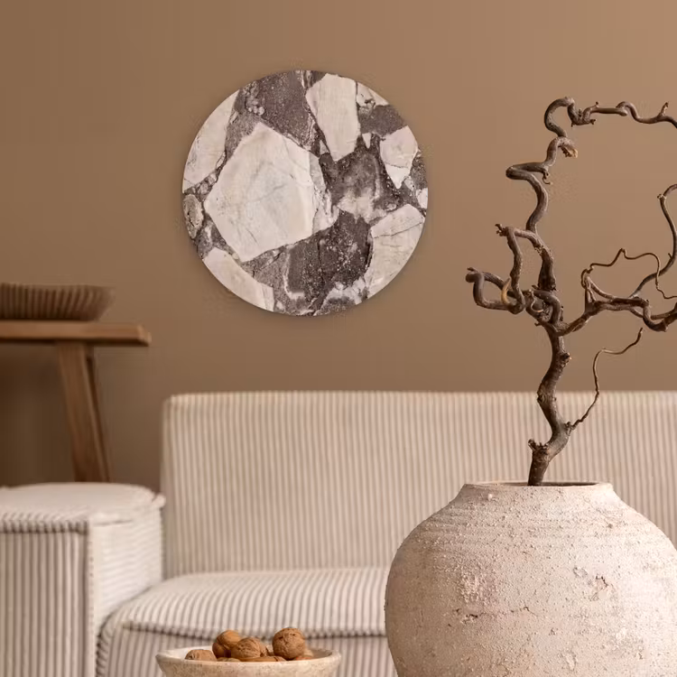 Textuur - Marmer - Abstract - Beige - Bruin Wandcirkel kunststof plaat 5mm dik klein -sfeer1