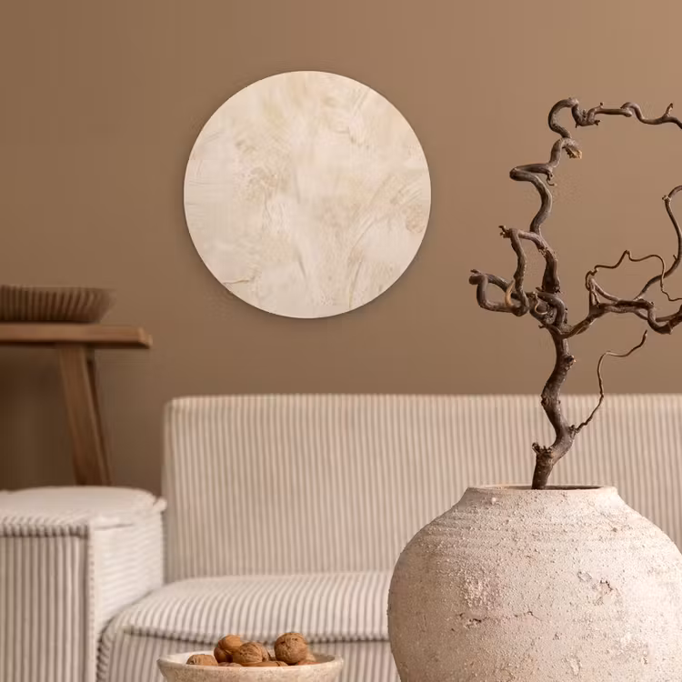 Textuur - Patroon - Abstract - Modern - Beige Wandcirkel kunststof plaat 5mm dik klein -sfeer1