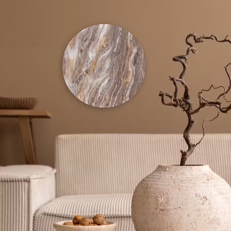 Textuur - Steen - Abstract - Beige Wandcirkel kunststof plaat 5mm dik klein -sfeer1