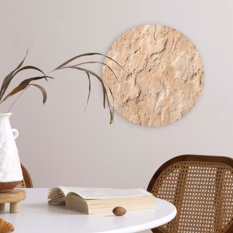 Textuur - Steen - Natuur - Beige Wandcirkel kunststof plaat 5mm dik klein -sfeer4