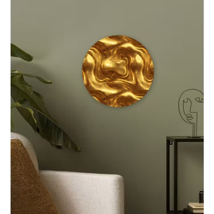 Textuur - Vloeibaar - Organisch - Goud Wandcirkel kunststof plaat 5mm dik klein 188 -sfeer3