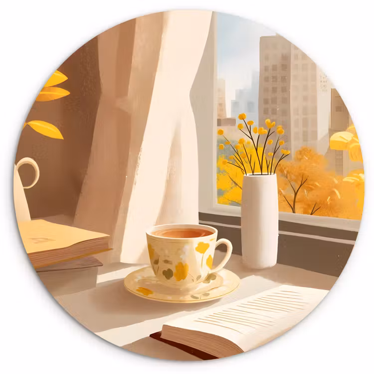 Thee - Boek - Thee - Herfst Wandcirkel kunststof plaat 5mm dik klein -3d