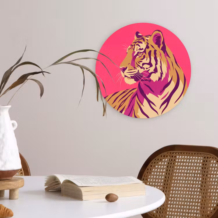 Tijger - Modern - Neon Wandcirkel kunststof plaat 5mm dik klein -sfeer4
